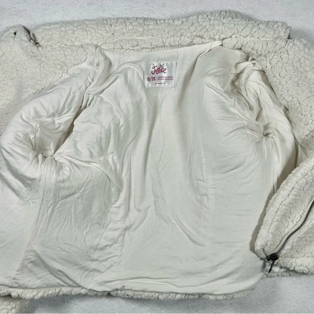 Justice Girls Sherpa Moto Jacket Size 18/20 Cream Teddy Bear Fleece‎ Zip Cozy